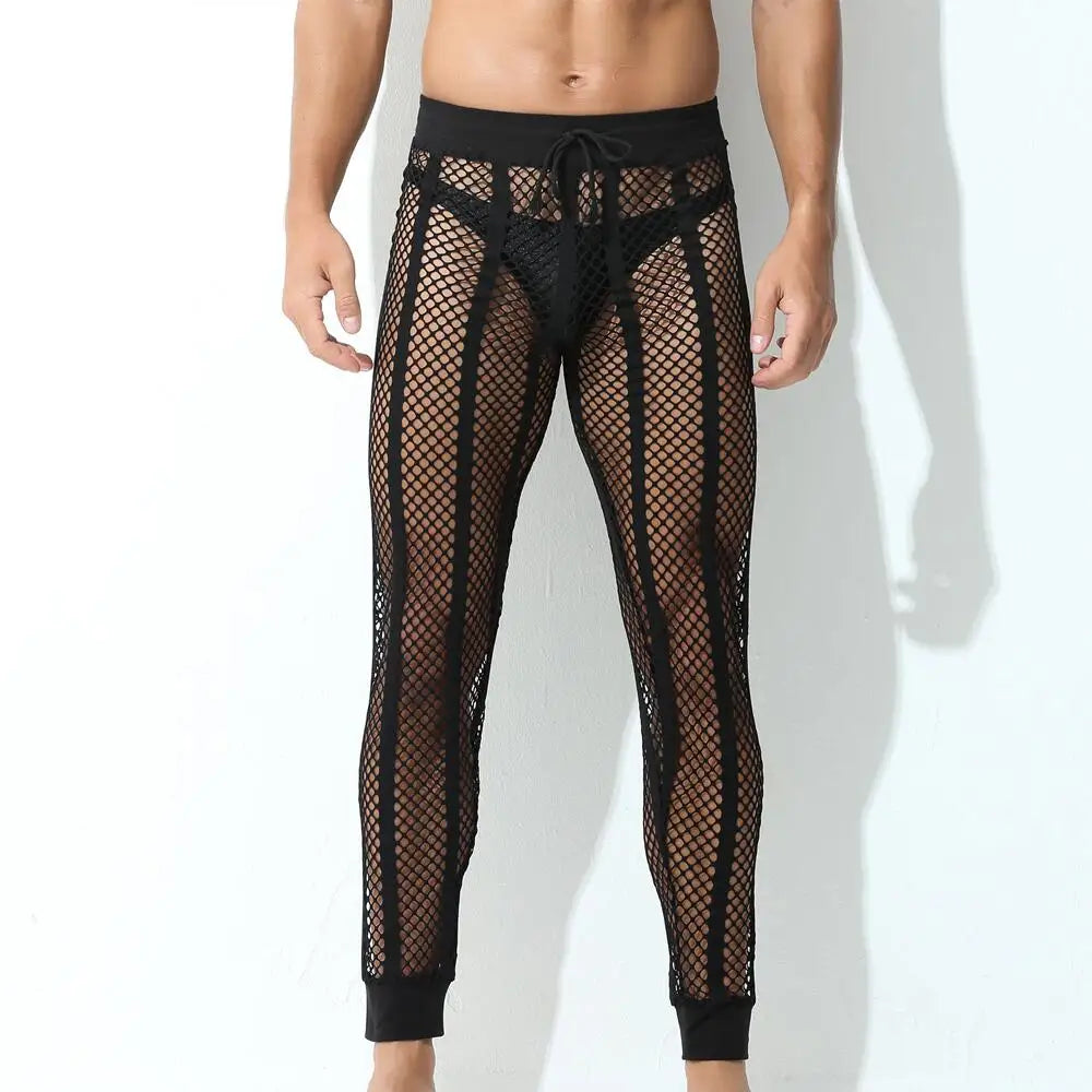 Mens Underwear Sexy Pajamas Trousers Men's Leggings Transparent Large Mesh Men Long Johns