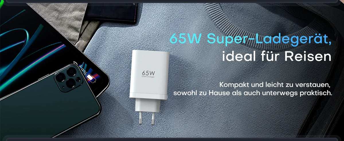 65W GaN PD3.1 Fast Charger With Retractable Cable , 3-Port Type-C + USB-A Travel Adapter For IPhone ,  Laptops, Galaxy Series