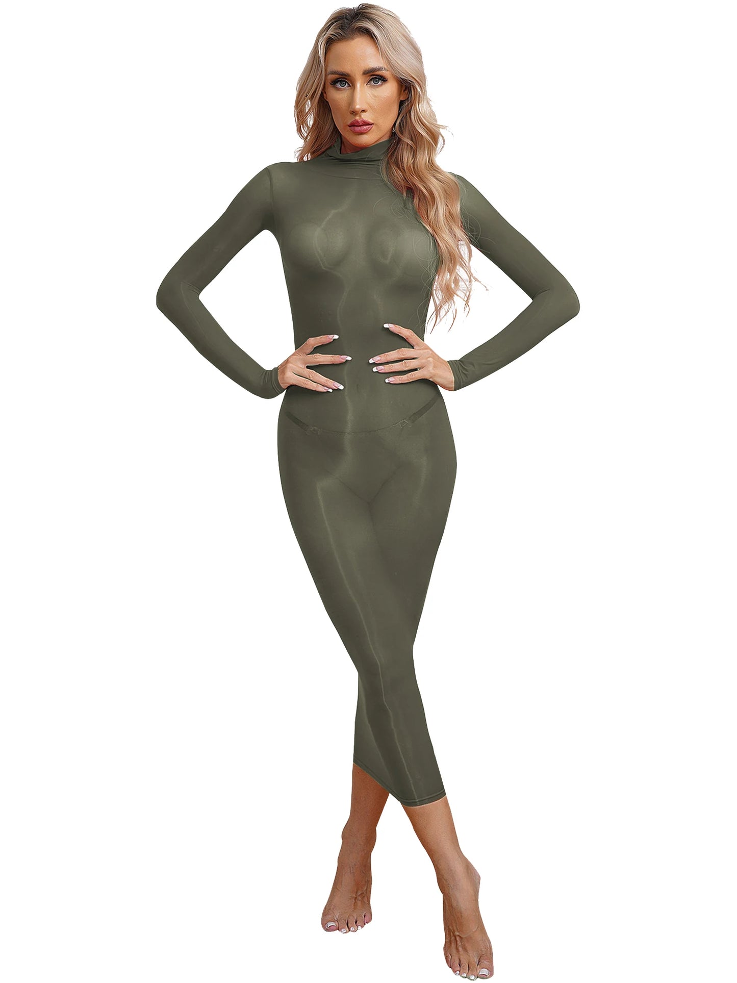 Womens See Though Skinny Dress Lingerie High Stretchy Glossy Bodycon Dress Long Sleeve Sleeveless Dating Club Rave Party Clothes