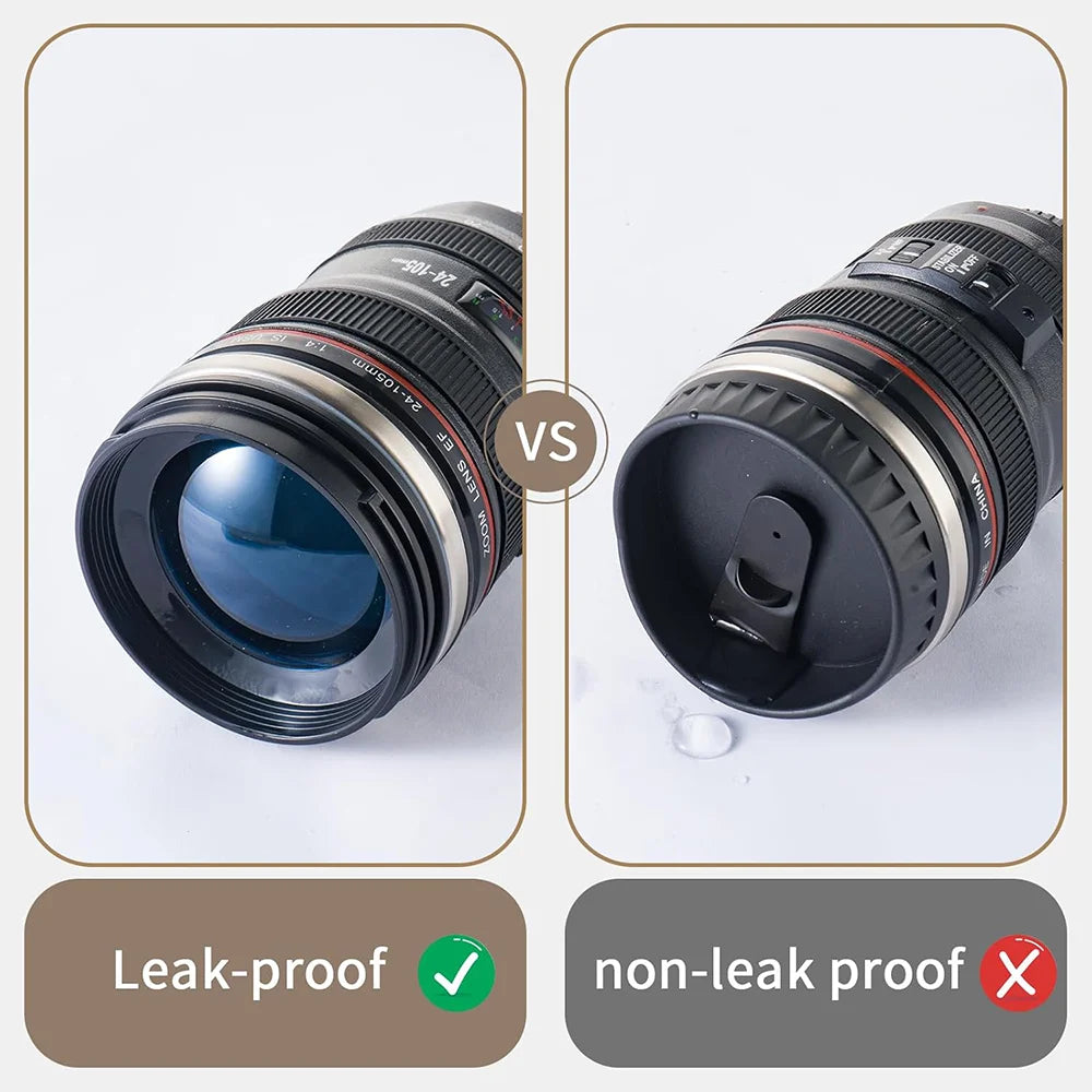 Water Bottle Camera Len Coffee Cup Travle Mug Thermal Cup Stainless Steel Tumbler Cup With Lid Leak Proof Vacuum Flask Drinkware