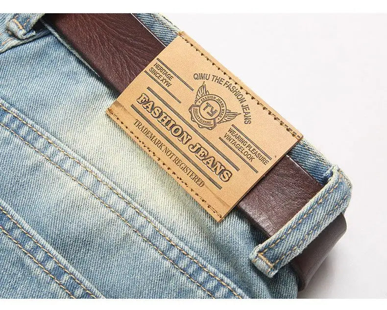 Autumn Men's New Light Blue Slim Fit Jeans Men's Ripped Loose Jeans Elastic Hole Versatile High Street Denim Pants Retro Washed