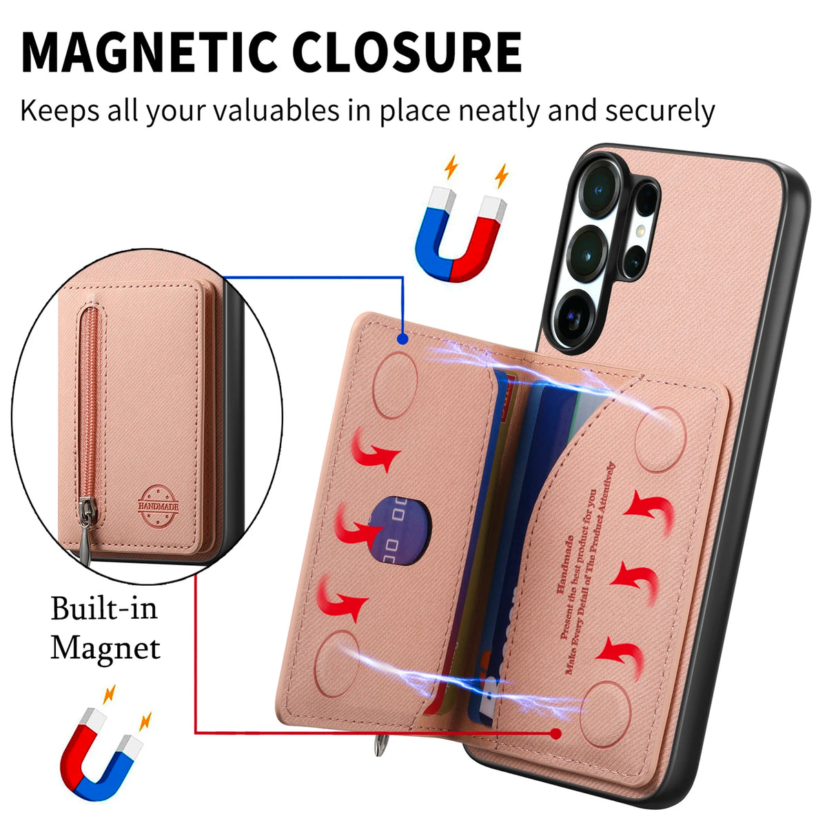 Zipper Cards Wallet Leather Phone Case For Samsung Galaxy S26 S24 S23 S22 Ultra Plus S23 S26 S25FE Purse Card Holder Stand Cover