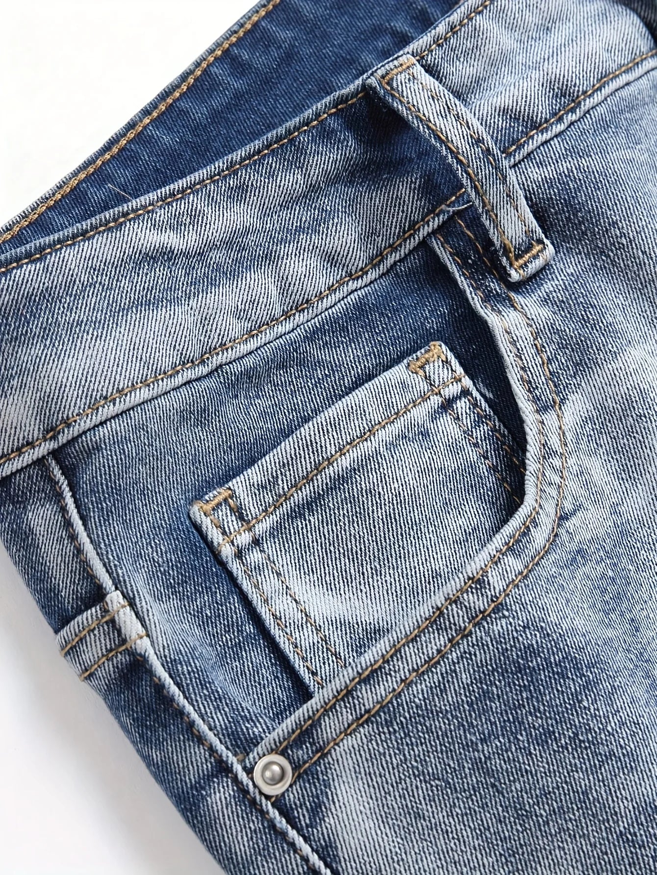 Men's Stretchy Denim Jeans Streetwear Tearing Patchwork Holes Ripped Denim Elastic Waist Casual Pants Slim Fit Straight Trousers