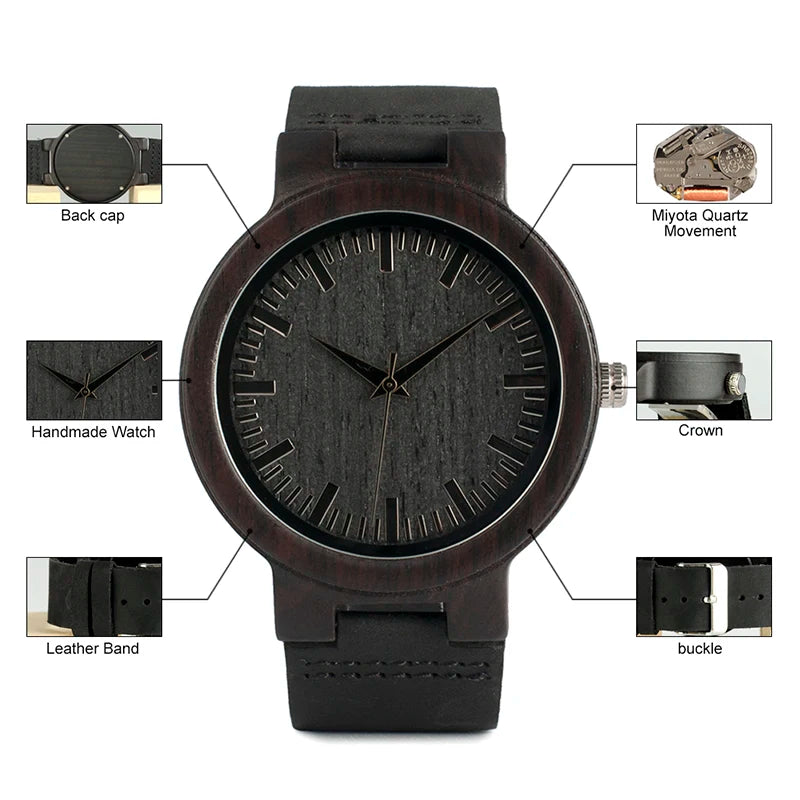 BOBO BIRD Herren-Holzuhr, handgefertigt, leicht, minimalistisch, Walnussholz-Uhren mit echtem Leder, personalisiertes Geschenk