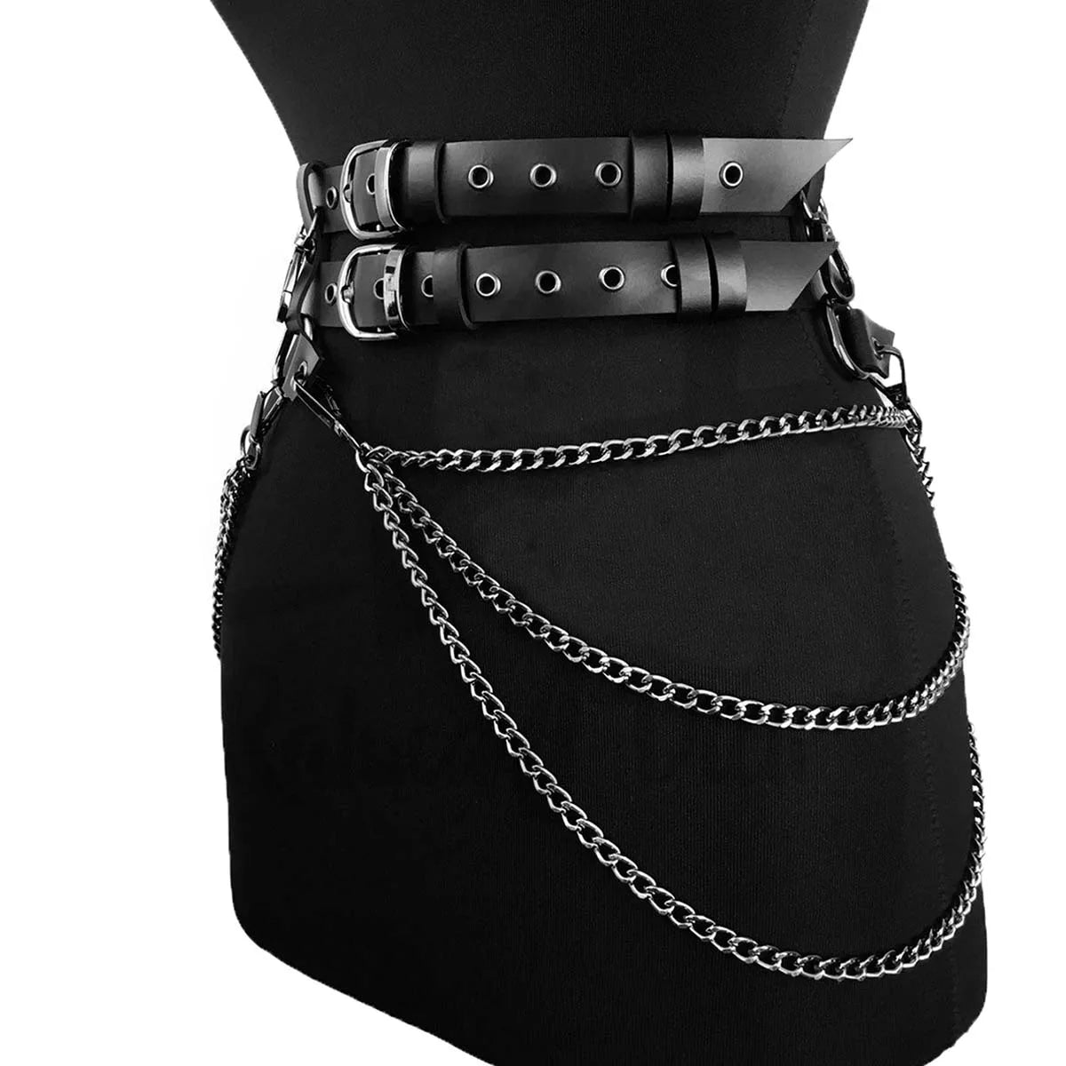 Harness PU Leather Women Punk Gothic Chain Tassel Waist Harness Adjustable Street Accessory For Daily Club Rave Party Outfit