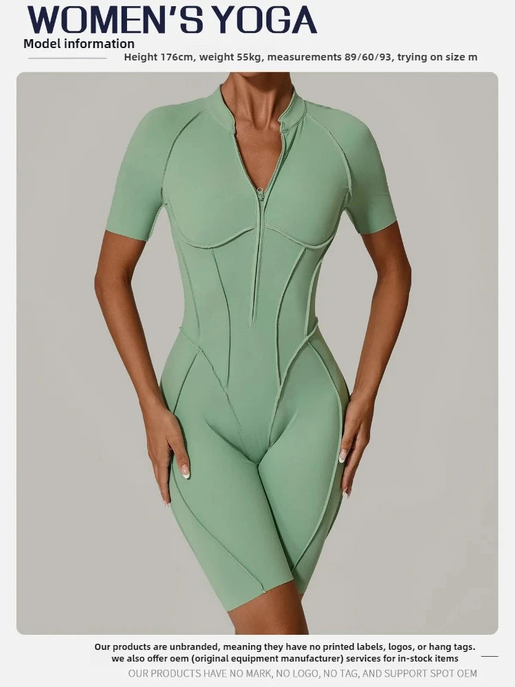 Women's Tracksuit Gym Workout Sports Clothes Outfit Zipper Jumpsuit Yoga Fitness Overalls Set Open Back Bodysuits Suit for Women