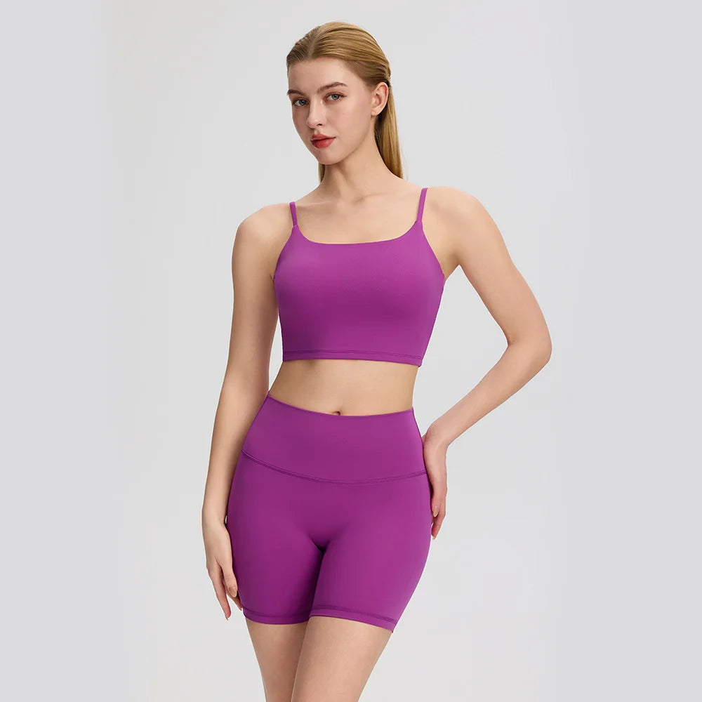 Yoga clothes, running suit, women's chest cushion vest, hip lifting high waist yoga shorts, quick drying breathable fitness suit