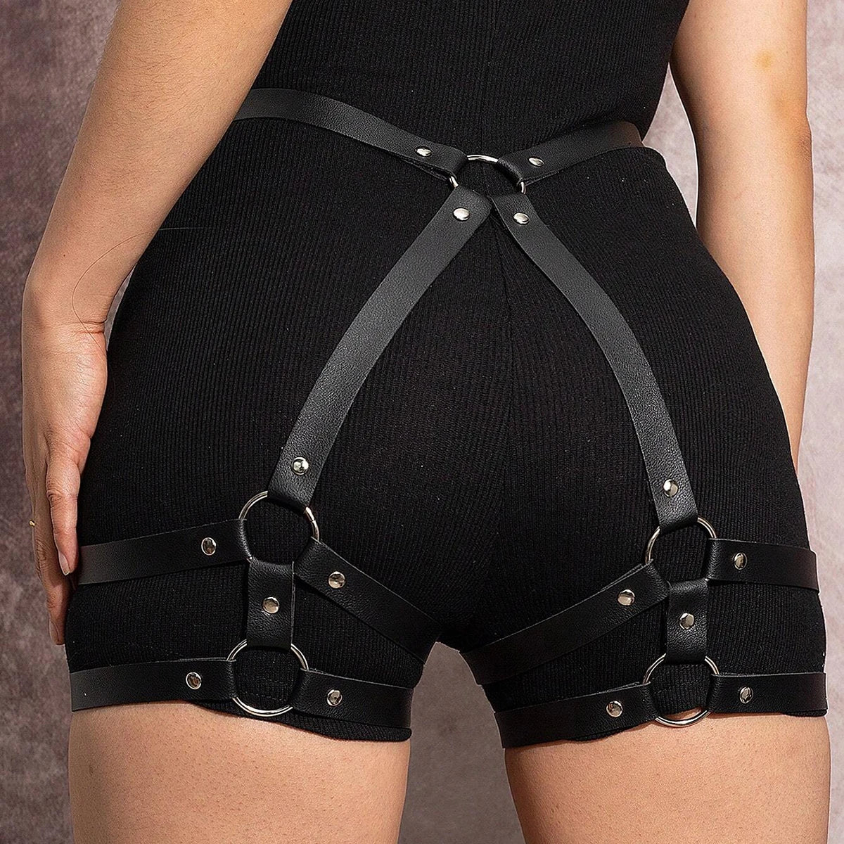 Women Sexy PU Leather Harness Waist Belt with Leg Leather Lingerie Double-layer Leg Straps Gothic Clothing Accessories