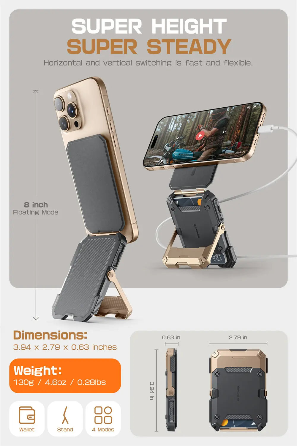 Magnetic Tripod Phone Stand Credit Card Holder for iPhone 16/15/14/13/12 SUPCASE Adjustable Phone Stand Compatible with MagSafe