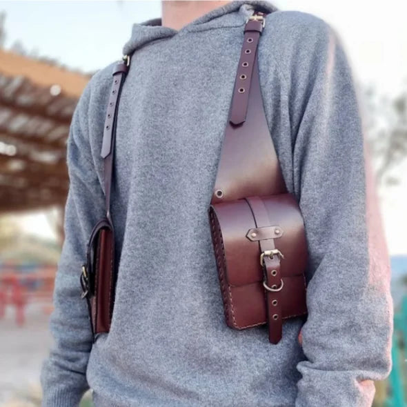 Medieval Steampunk Leather Shoulder Harness Holster Bag Vintage Phone Case Cover Pocket Cosplay Costume Wallet Purse Pouch