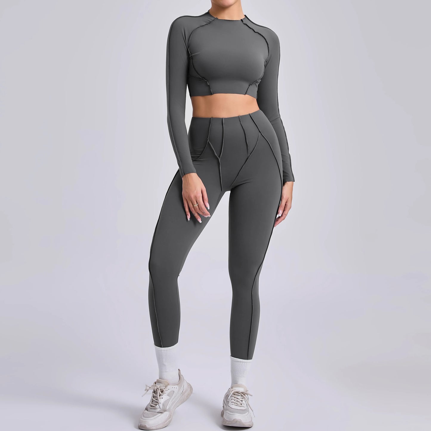 Sportswear Yoga Set Women's Workout Clothes Athletic Wear Sports Gym Legging Seamless Fitness Bra Crop Top Long Sleeve Yoga Suit