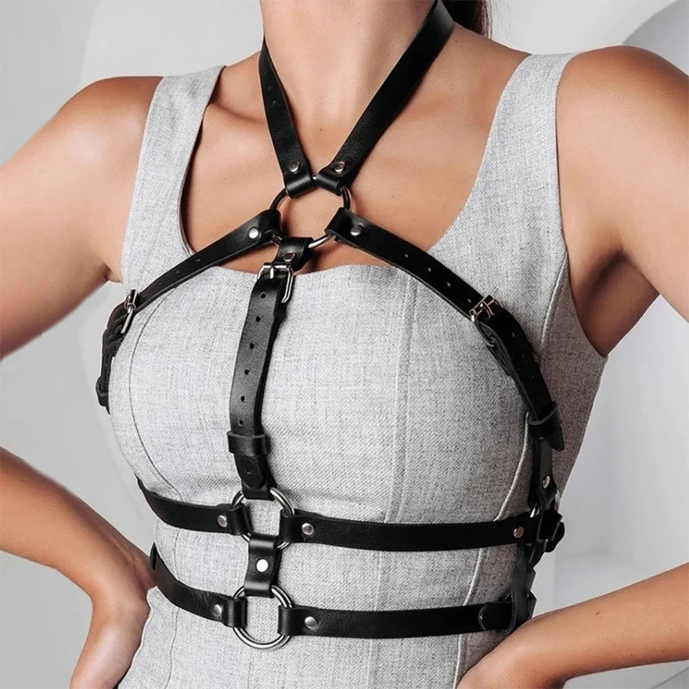 Women's PU Leather Harness Fashion Body Belt Gothic Punk Style Clothing Adjustable Harness Suspenders for Clothing Accessories