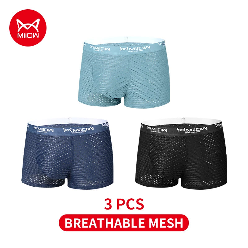 MiiOW 3/4/6Pcs Mesh Breathable Men Boxer Briefs Ice Silk Underwear Graphene Antibacterial Men Panties Underpants Man Boxershorts