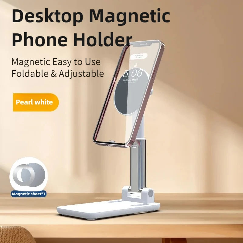 Magnetic Flexible Adjustable Phone Stand Foldable Portable Desktop Mount Holder for All Smartphones with Tight Clip Accessories