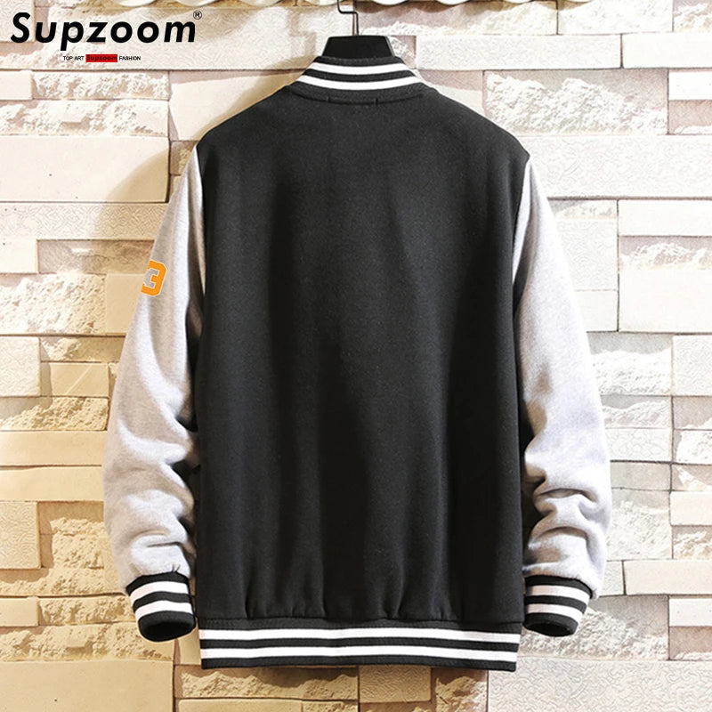 Supzoom New Arrival Letter Rib Sleeve Cotton Top Fashion Logo Single Breasted Casual Bomber Baseball Jacket Loose Cardigan Coat
