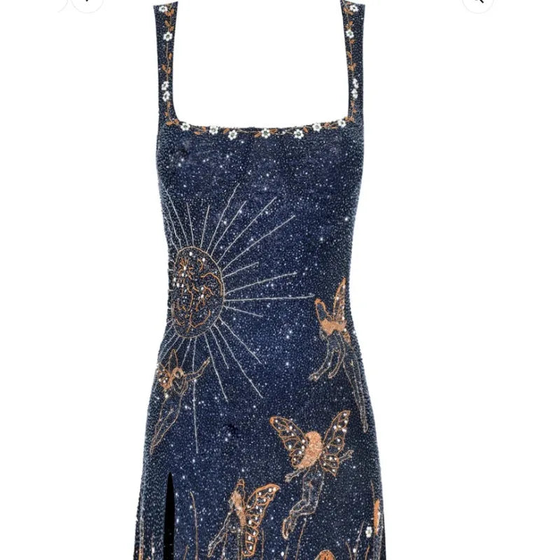 Sexy Sequin Party Dress Women Halter Side Split Slim Hip Package A-line Short Dresses Female 2025 Summer New Evening Robes Lady