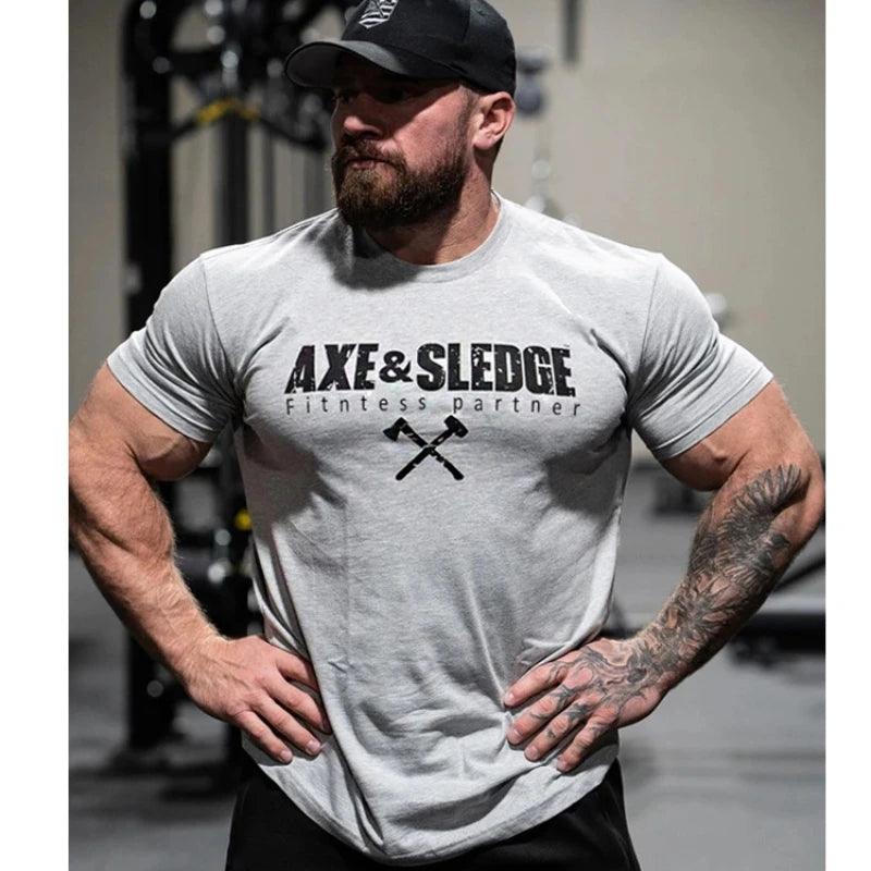 Herren Sommer Bedruckte Kleidung Baumwoll Sweatshirt Sport Casual Running Kurzarm T-Shirt Männliches Fitnessstudio Fitness Training T-Shirt Strumpfhose