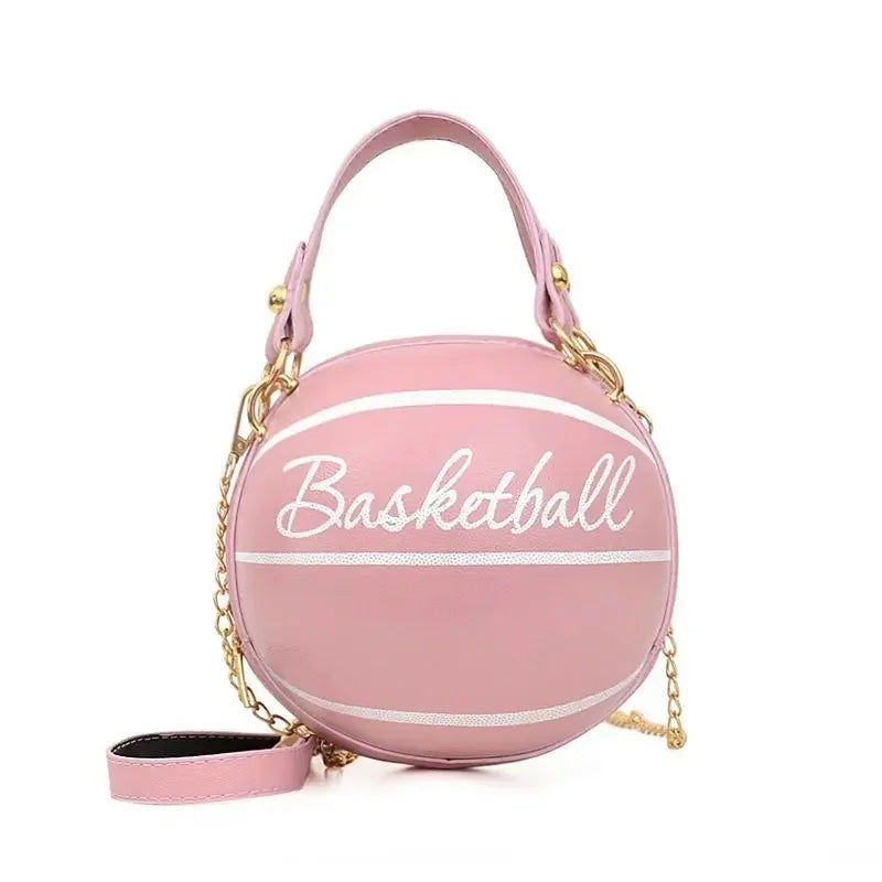 Fashionable Women's Basketball Bag Handbag Single Shoulder Crossbody Bag Stylish Trendy PU Material round Shape Mobile Phone Poc