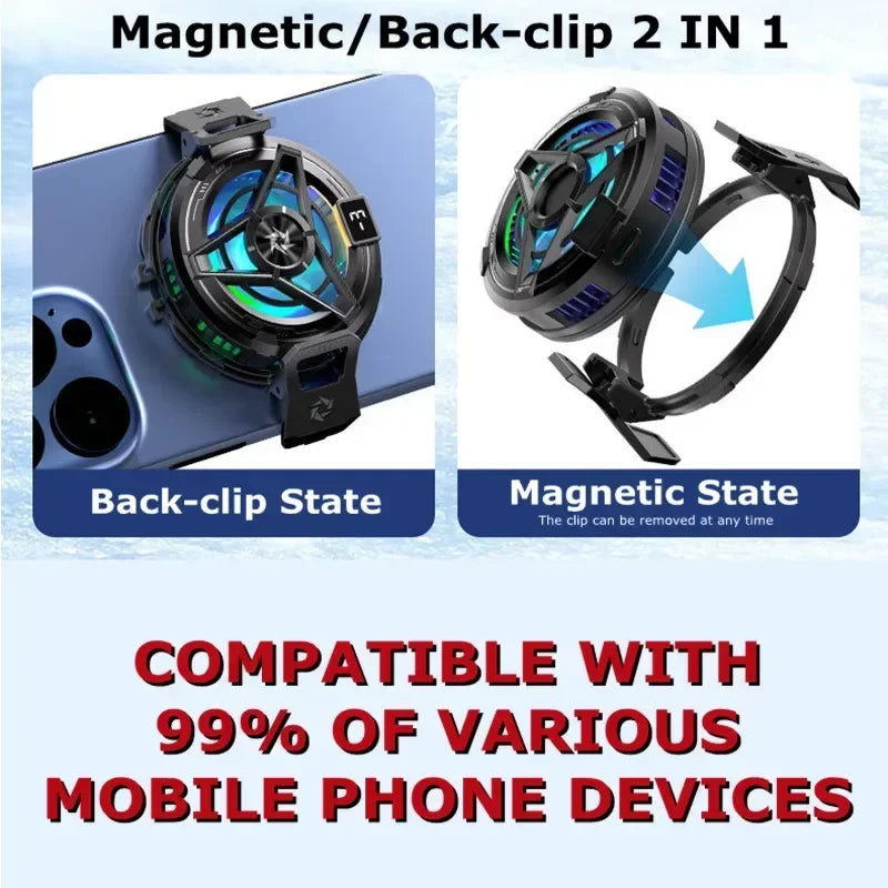Magnetic Phones Cooler Back-Clip 2 in 1 Game Cooler Semiconductor Fast Phone Cooling Fan for IOS Android Phone