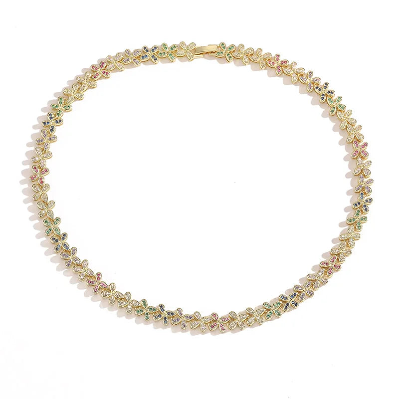 HECHENG, Four Leaf Clover Crystal Necklace, Ladies' Sparkling Zircon Luxury Bracelet, Wedding Party High-quality Gift Jewelry