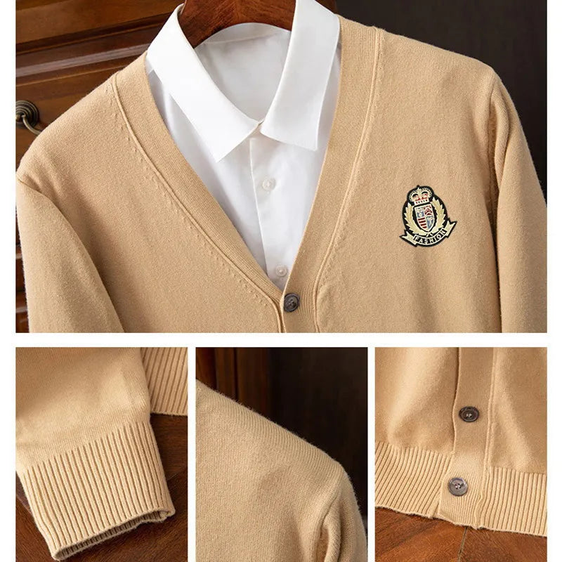 Autumn Winter Men's Cashmere V-neck cardigan Sweater Merino Wool Large Size Knitwear Quality Soft Casual Jumpers jacket Coat
