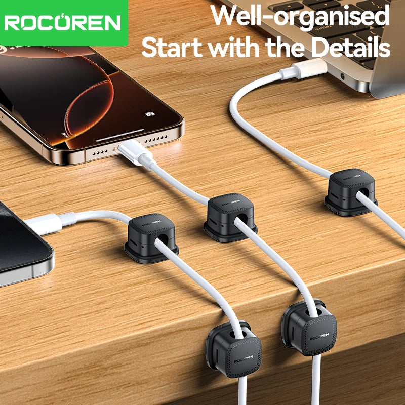 Rocoren Magnetic Cable Sorting Desktop Self Adhesive Cable Clamp Adjustable Cable Management Clamp for Earphone Cable Data Cable