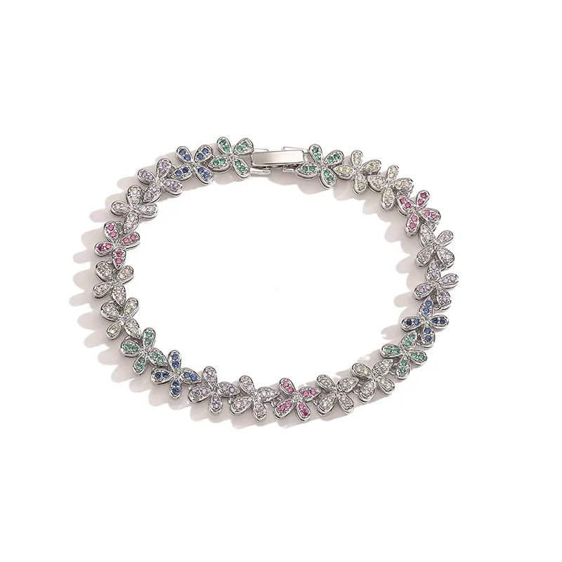 HECHENG, Four Leaf Clover Crystal Necklace, Ladies' Sparkling Zircon Luxury Bracelet, Wedding Party High-quality Gift Jewelry