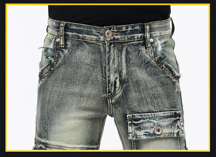 High-Quality Stylish Washed Men's Luxury Designer Jeans Trendy Men Vintage Denim Stretch  Workwear  Motorcycle Boyfriend Jeans