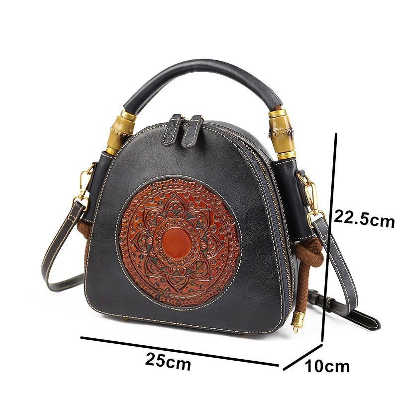 Luxury Handmade Embossed Women Crossbody Bag New Retro Genuine Leather Shell Bag Ladies Chinese Style Shoulder Bags