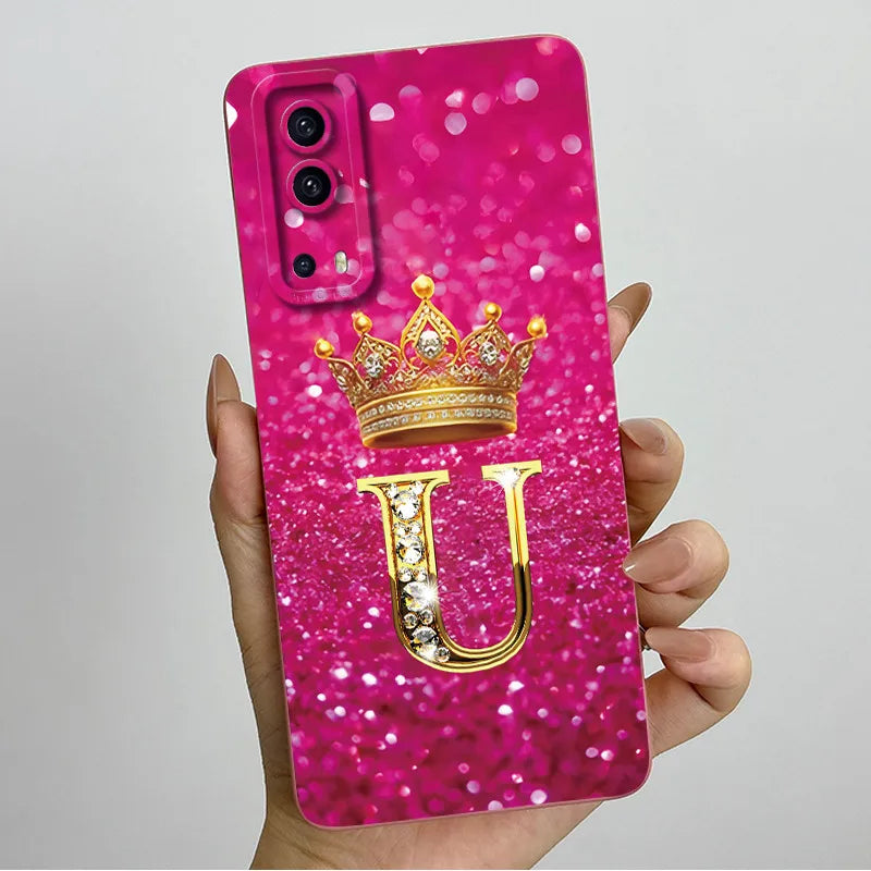 For Vivo Y72 5G V2041 Case Crown Letters Liquid Silicone Soft Phone Cases For Vivo Y52 5G V2053 Y72 Camera Protection Back Cover