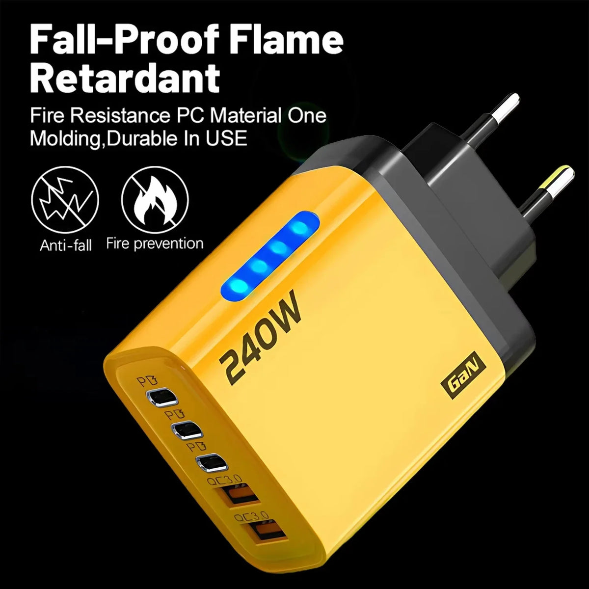 5 in 1 GaN Desktop Charger 240W Fast Charging Adapter 10A USB To Type C Cable 3PD 2 USB Charger For iPhone Samsung Xiaomi