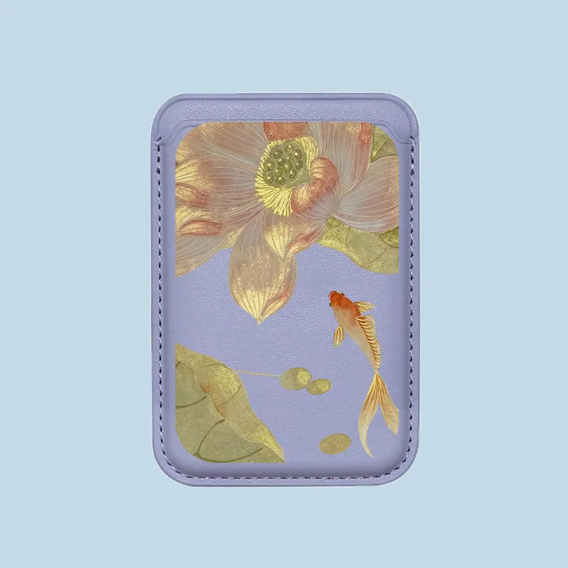 For MagSafe For iPhone 17 Pro Max Case For Samsung Galaxy S26 S25 FE Lucky Goldfish Painting Wallet Card Holder Magnetic Cover