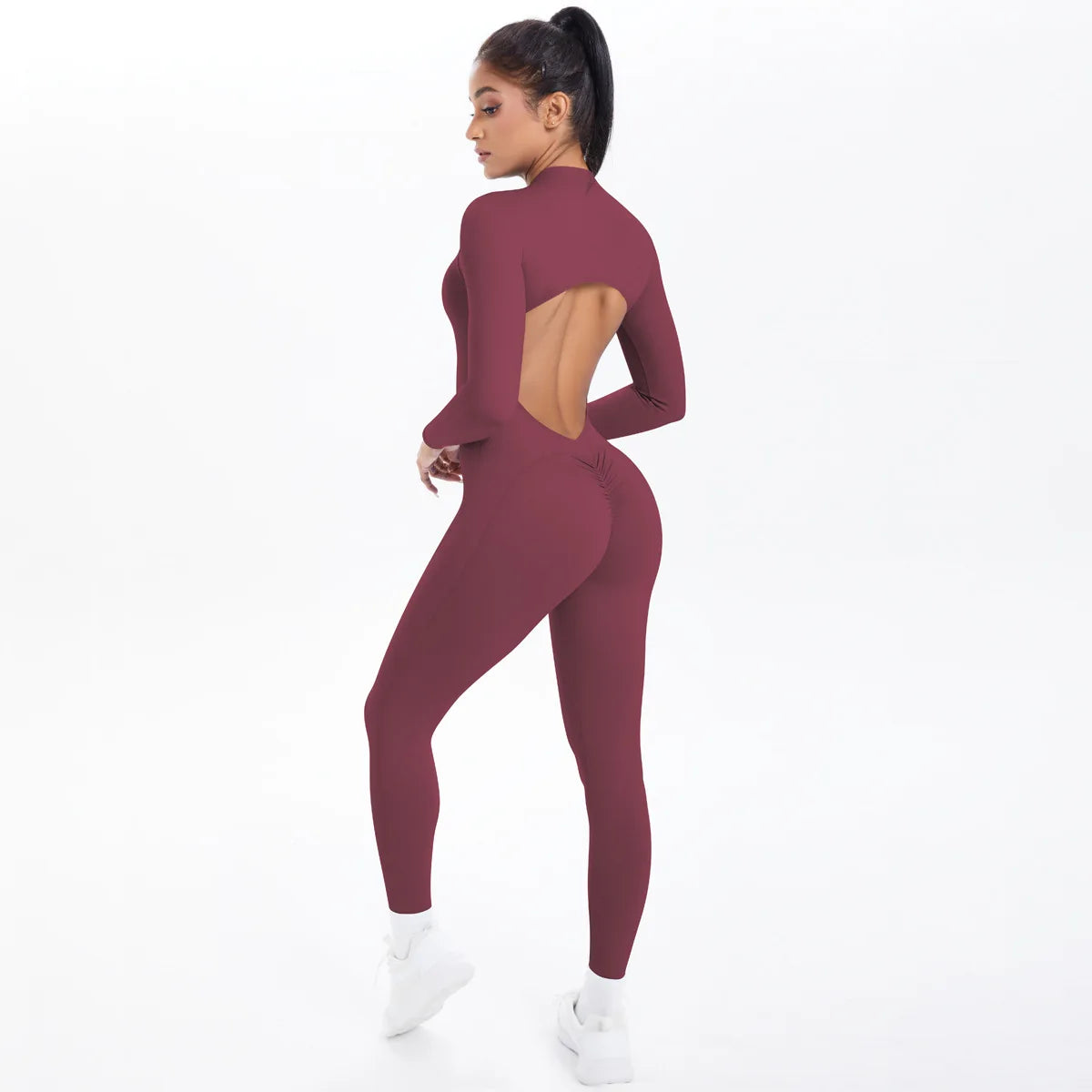 Women's Seamless Yoga Jumpsuit - Front Zip Open Back Breathable One-Piece Bodysuit for Gym Running Fitness Workout