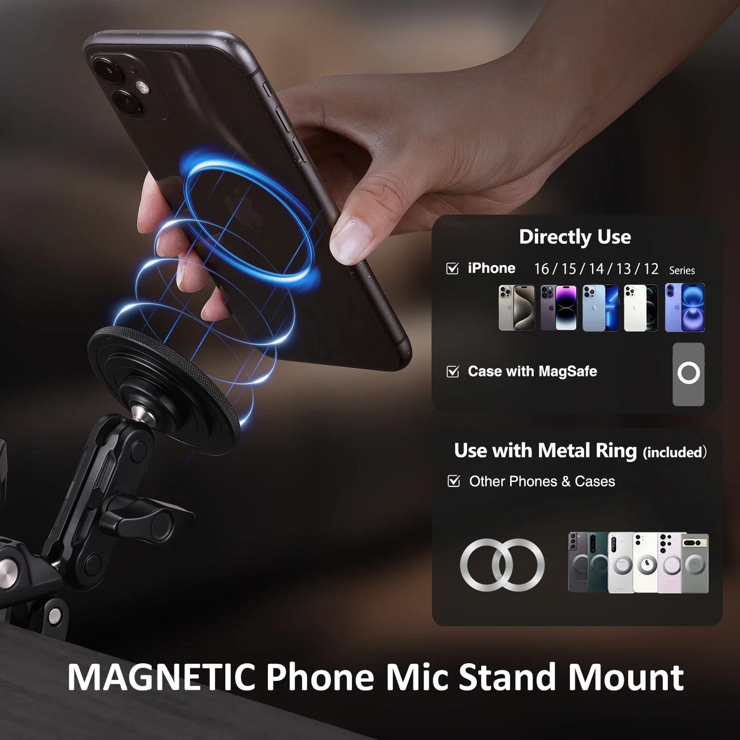 All-Metal Magsafe Phone Mount - Anti-Shake Heavy-Duty Clamp for Spin Bikes/treadmills/handlebars (Super Grip,sweat-Proof Design)