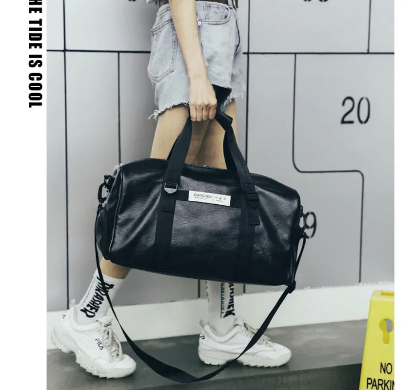 Sporttasche Leder Damen Fitness Schuhfach Herren Duffle Umhängetasche Wasserdicht Reise Training Große Sport Handtasche