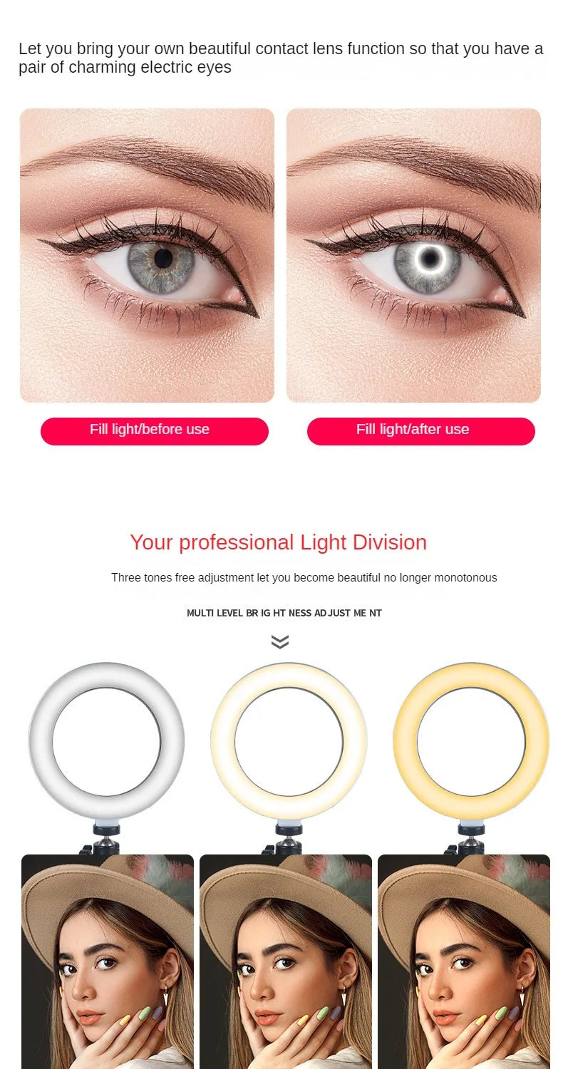Phone Holder for Recording Videos Desktop Live Streaming Stand with Ring Light & LED Fill Light Makeup Down Photography