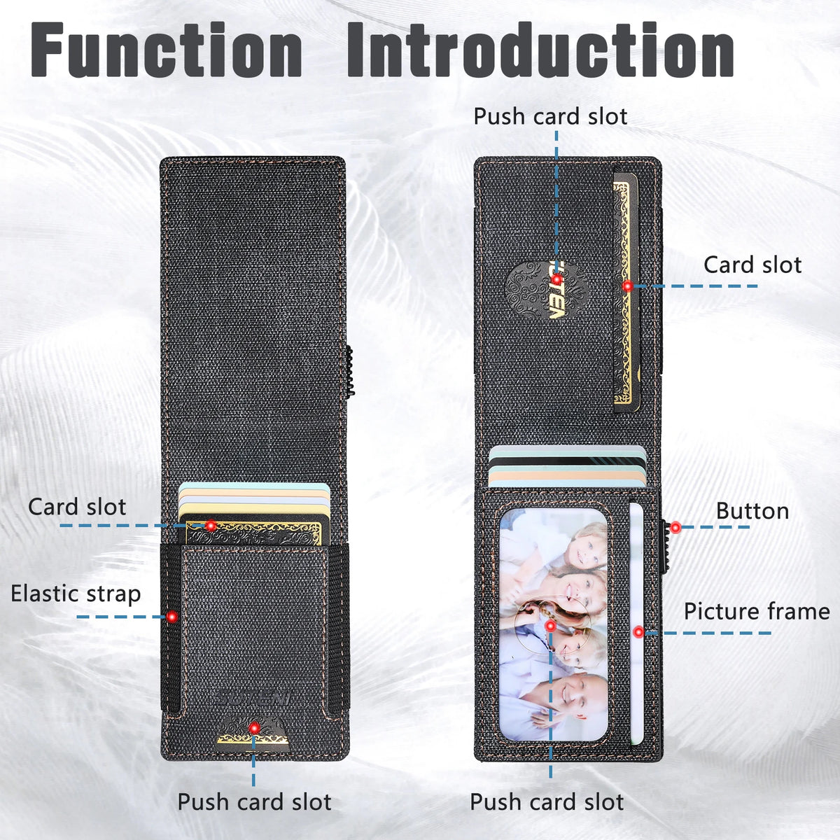 SUTENI Faux Leather Card Slot Wallet Flip Cover Unisex Card Box Pressing The Button Automatically Ejects The Card