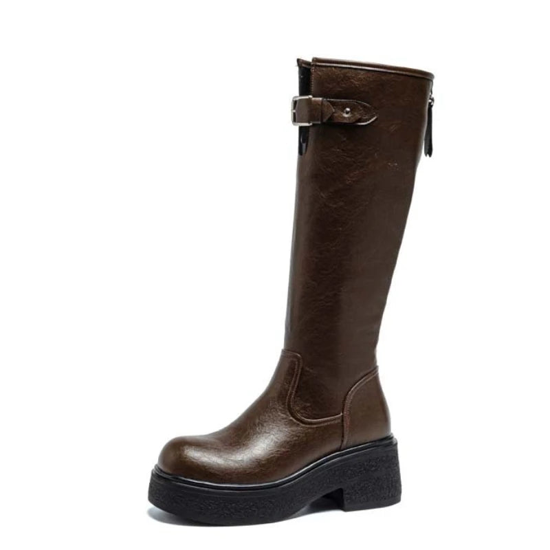 fujin Women’s Platform Knee High Boots 9cm Hidden Wedge Heels Chunky Sole Riding Boots Winter Fashion Slim Leg Long Boots