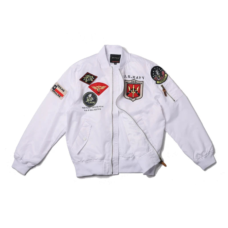 High Quality Military Fashion Casual Boy Youth Lightweight Top Gun Patch Embriodey Streetwear Ma1 Satin Flight Bomber Jacket Men