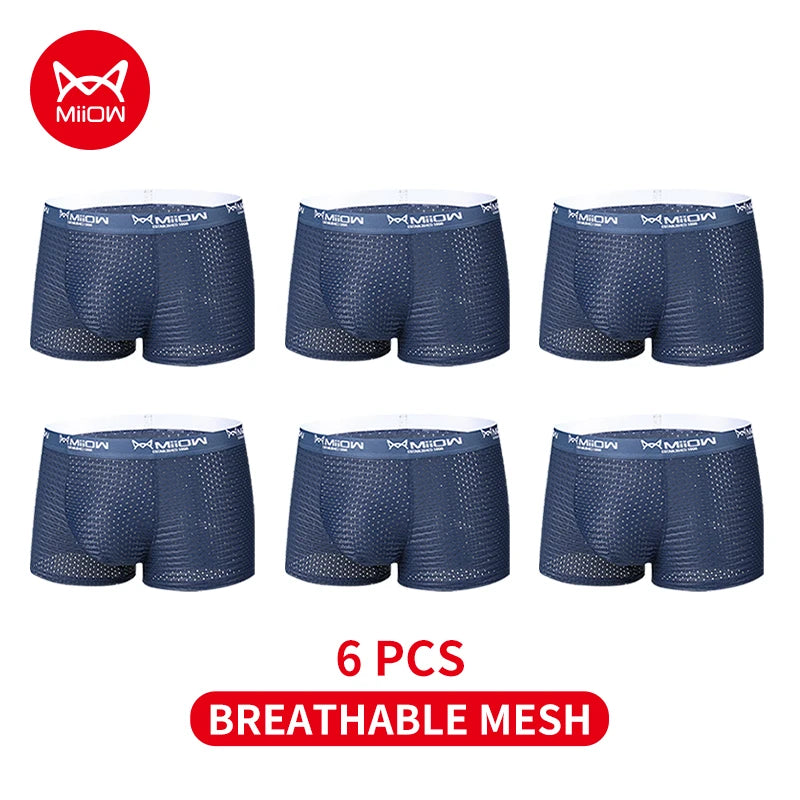 MiiOW 3/4/6Pcs Mesh Breathable Men Boxer Briefs Ice Silk Underwear Graphene Antibacterial Men Panties Underpants Man Boxershorts