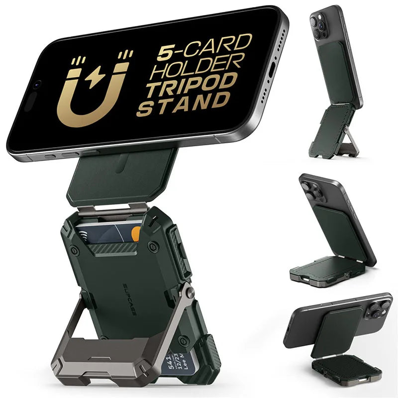 Magnetic Tripod Phone Stand Credit Card Holder for iPhone 16/15/14/13/12 SUPCASE Adjustable Phone Stand Compatible with MagSafe