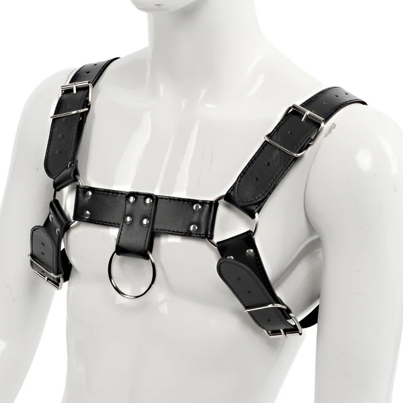Fetish Male Lingerie Harness Men Body Leather Chest Suspender Belt Punk Costumes Adjustable Sexual Straps