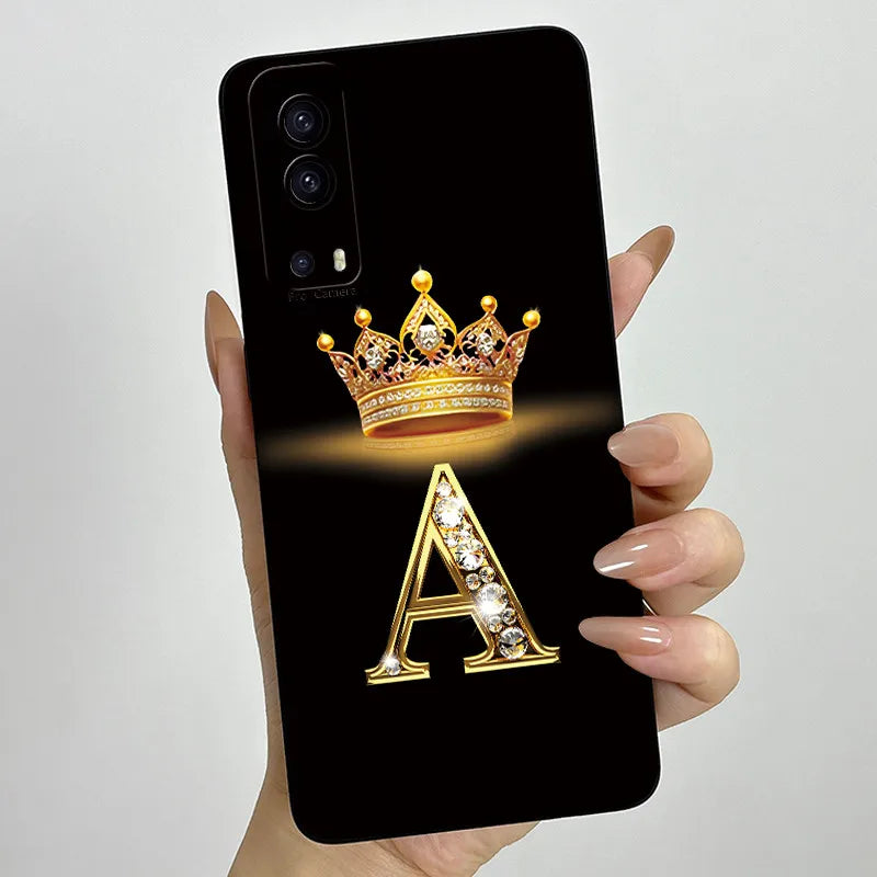 For Vivo Y72 5G V2041 Case Crown Letters Liquid Silicone Soft Phone Cases For Vivo Y52 5G V2053 Y72 Camera Protection Back Cover