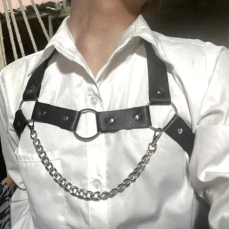 Trendy Men's PU Leather Harness Straps Chest Straps Gothic Costume Belt Adjustable Body Corset Straps Shoulder Belt