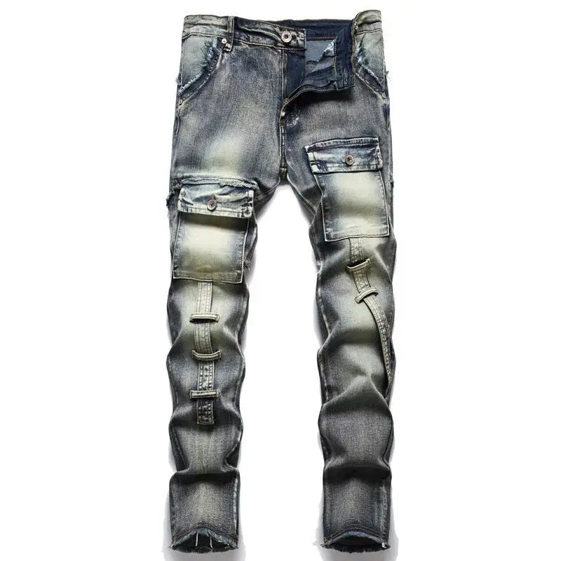 High-Quality Stylish Washed Men's Luxury Designer Jeans Trendy Men Vintage Denim Stretch  Workwear  Motorcycle Boyfriend Jeans
