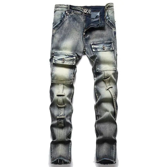 High-Quality Stylish Washed Men's Luxury Designer Jeans Trendy Men Vintage Denim Stretch  Workwear  Motorcycle Boyfriend Jeans