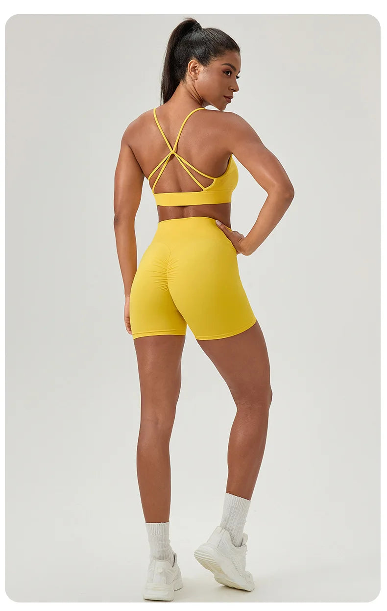 Yoga suit set, sexy back, sports bra, high waist, hip lifting, tight shorts, running and fitness two-piece set Women' Yoga sets