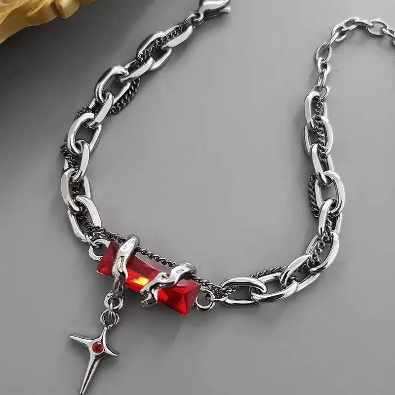 Punk Vintage Red Zircon Star Chain Bracelet For Women Men Couple Unisex Trend Goth Grunge Y2K Jewelry Charms Accessories Gifts