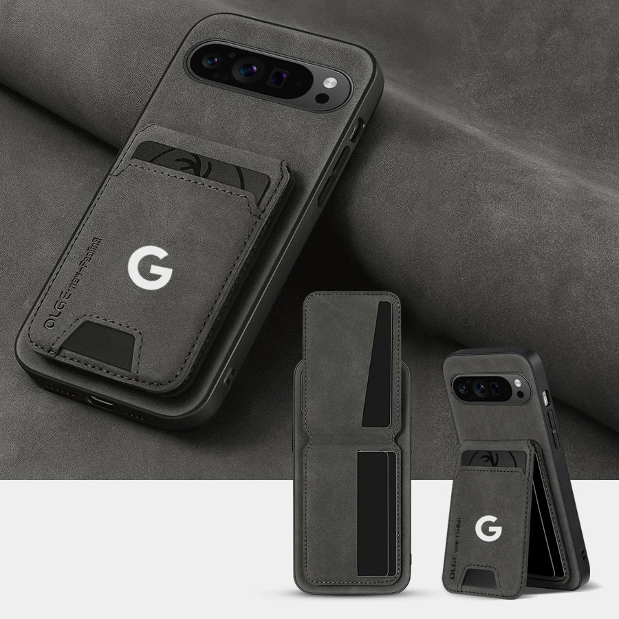 Business Luxury Sheepskin Leather Case For Google Pixel 9 10 11 Pro XL Card Holder Magnetic Stand Phone Cover For Pixel 9A 10A
