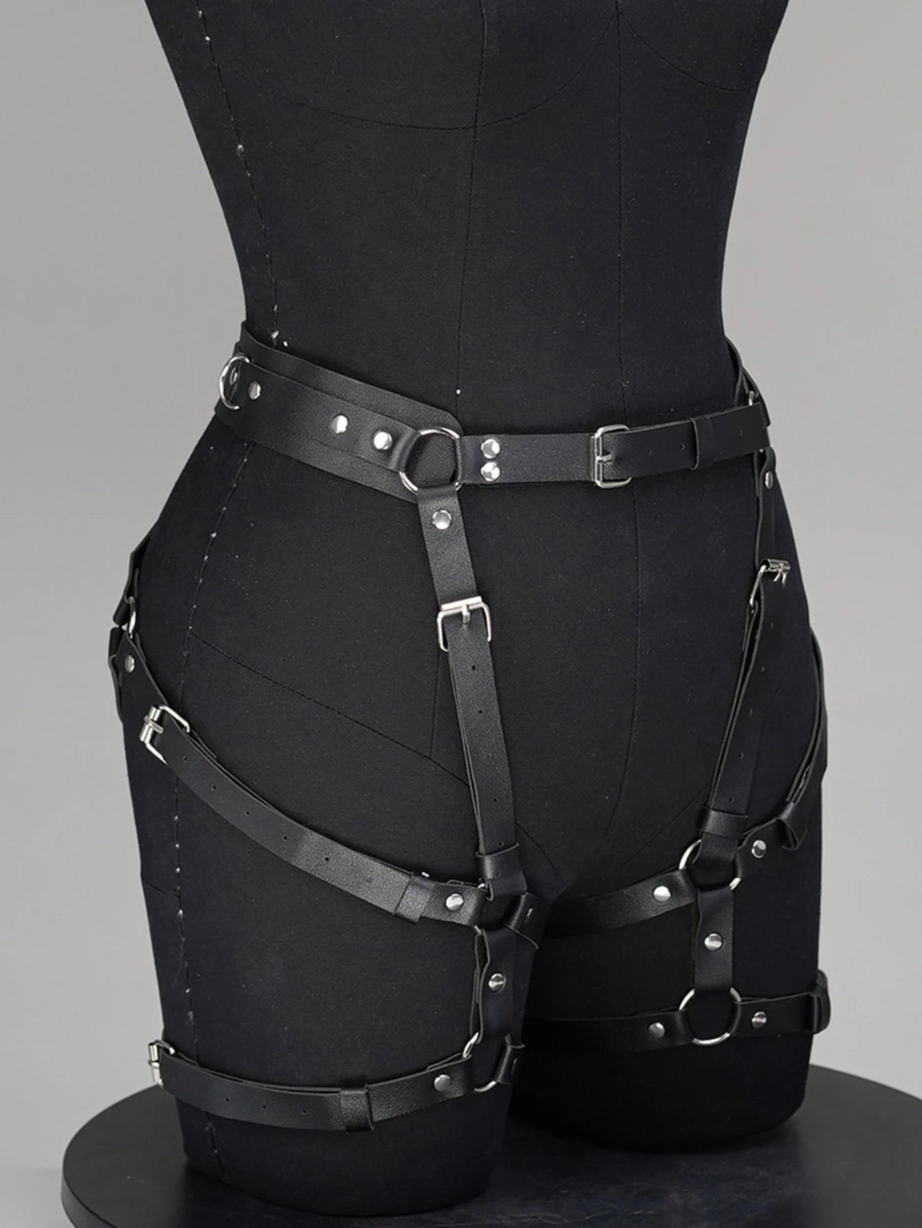 Gothic Pu Body Harness Lingerie- Adjustable Garter Belt, Strappy Cage Bra, Perfect for Theme Parties